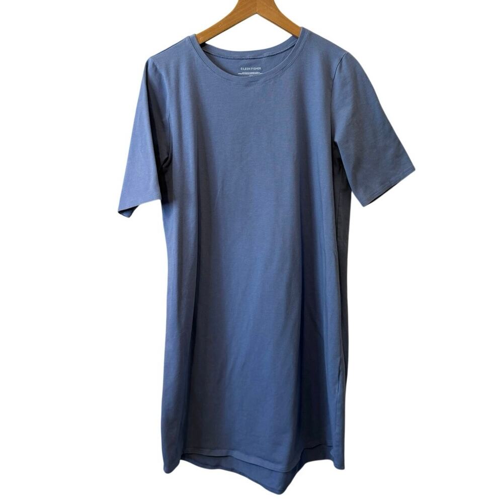 Eileen Fischer Minimalist Blue Short Sleeve Classic Tee Shirt Dress Short Medium
